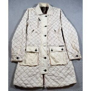 OPRK Coat Womens Large Beige‎ Long Quilted Polyester Full Zip Collared Pockets